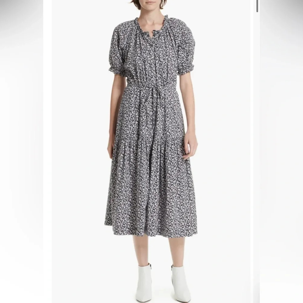 NWOT La Vie Rebecca Taylor Willow Bud Print Cotton Midi Dress Prairie Ruffle L